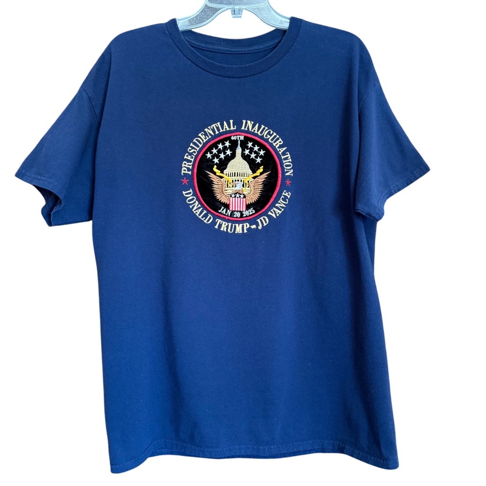 Donald Trump JD Vance 2025 Inauguration Blue Embroidered Graphic T-Shirt Size L